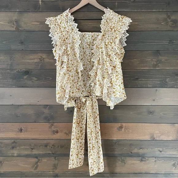 Blue Tassel Reversible Tieback Blouse w/ Crocheted Fringe - Picture 5 of 7